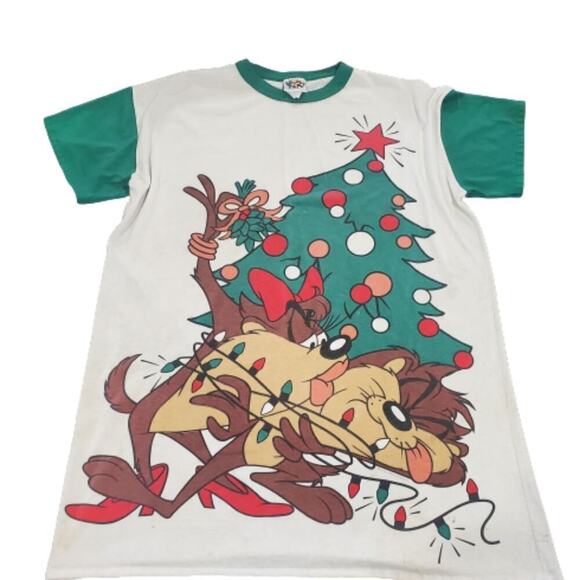 Vintage Looney Tunes Tasmanian Devil T-Shirt Mens XL She-Devil Christmas 90s - Picture 1 of 16